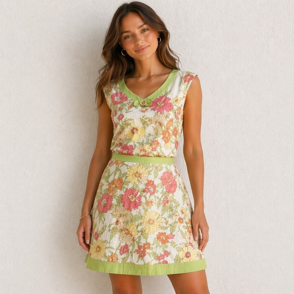 LOFT Dresses & Skirts - 100% Linen Floral Skirt Set Cottagecore Garden Party Coquette Sz 4 LOFT